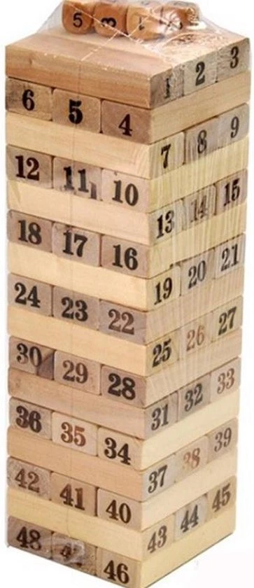 Merkloos Houten Stapeltoren Houten Blokken Houten Puzzel Genummerd Met Dobbelstenen Urenlang Speel Plezier - Afbeelding 2