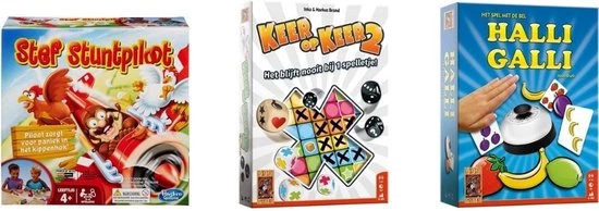 Hasbro Spellenbundel - Dobbelspel - 2 Stuks - Keer Op Keer 2 & Halli Galli & Stef Stuntpiloot