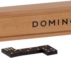 Goki DOMINO 55 Zwarte Blokjes In Houten Kistje 26x6cm, 4+