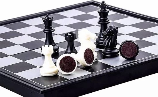 Shagam 3-in-1 Bordspel - 32 Cm - Plastic - Magnetisch - Schaakbord - Dambord - Backgammon - Schaakspel - Schaakset - Schaken - Dammen - Met Schaakstukken - Chess - Hout - Opklapbaar - Afbeelding 9