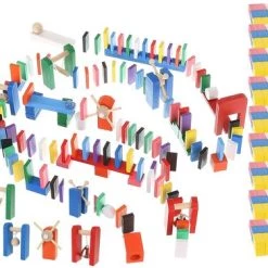 Merkloos XXL Gekleurde Houten Dominostenen Set - Met 1080 Domino Stenen & 45 Elementen - Dominoset 1131-Delig