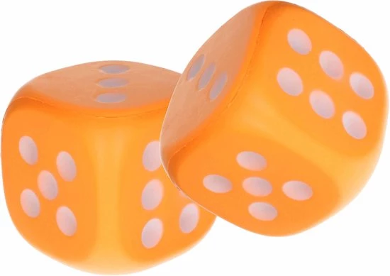 Merkloos 2x Grote Foam Dobbelsteen/dobbelstenen Oranje 12 Cm - Dobbelspellen - Spelletjes Met Dobbelstenen