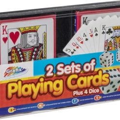 Grafix 2 Pakjes Speelkaarten En 4 Dobbelstenen