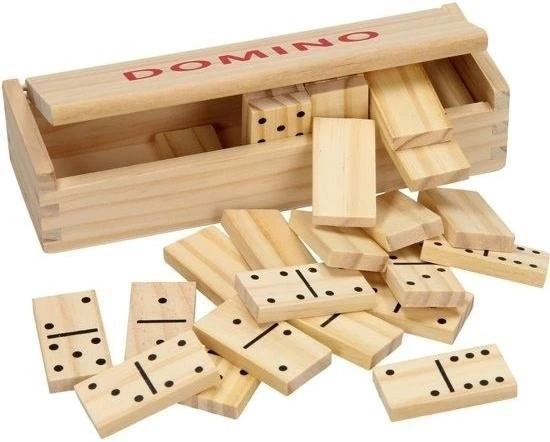 Merkloos 3x Doosje Houten Domino Spel In Kistje - 84x Dominostenen - Gezelschapsspel - Familiespel - Afbeelding 2