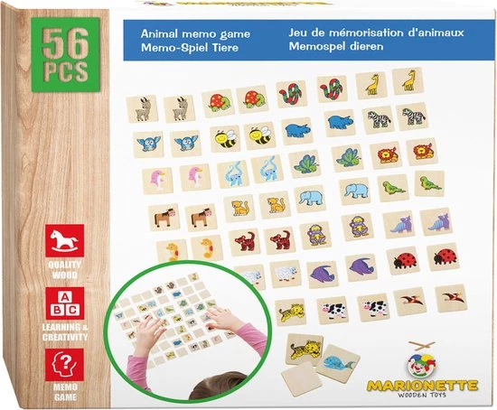 Marionette Memospel Dieren Hout, 56dlg.