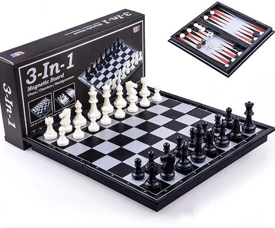 Shagam 3-in-1 Bordspel - 32 Cm - Plastic - Magnetisch - Schaakbord - Dambord - Backgammon - Schaakspel - Schaakset - Schaken - Dammen - Met Schaakstukken - Chess - Hout - Opklapbaar - Afbeelding 15