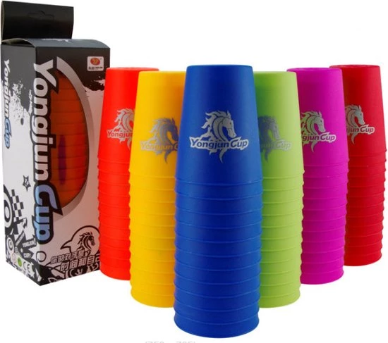 12 Pack YJ Kinder Sportstapelen Bekers-Quick Stacks Cups - Speed Training Game Uitdaging- Competitie Party Speelgoed + Gratis OpbergTas-7.6*9.3cm -Fuchsia - Afbeelding 5