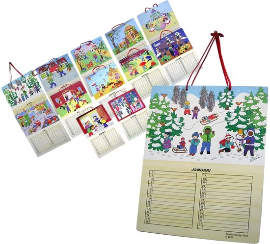 Charl's Toys Houten Kalender 6 Delig - Kinderkalender 4 Seizoenen - Maak Je Eigen Kalender