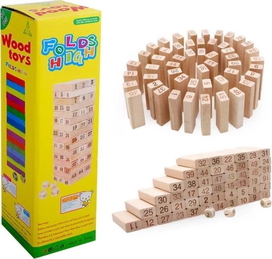 Merkloos Houten Stapeltoren Houten Blokken Houten Puzzel Genummerd Met Dobbelstenen Urenlang Speel Plezier - Afbeelding 4