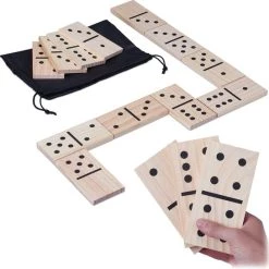 Relaxdays Domino Spel 28-delig - Groot - Houten Dominostenen - Set - Kinderen Volwassenen