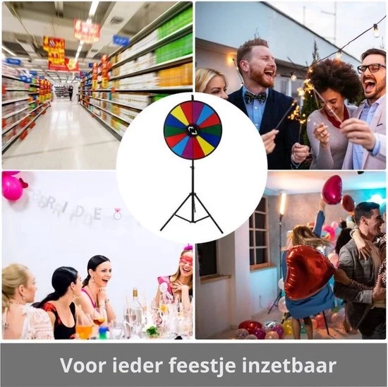 Temz Rad Van Fortuin Met Tripod - Draairad - Rad Van Avontuur - Draaischijf - Gezelschapsspel - Draaiwiel - Draairad Spel - Rad Van Fortuin Draaiwiel - 14 Te Beschrijven Vakken - In Hoogte Verstelbaar - Opvouwbaar - Incl. Markeerstiften En Wisser - Ø 46cm - Afbeelding 4