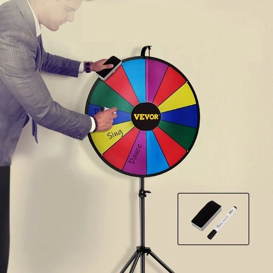 Temz Rad Van Fortuin Met Tripod - Draairad - Rad Van Avontuur - Draaischijf - Gezelschapsspel - Draaiwiel - Draairad Spel - Rad Van Fortuin Draaiwiel - 14 Te Beschrijven Vakken - In Hoogte Verstelbaar - Opvouwbaar - Incl. Markeerstiften En Wisser - Ø 46cm - Afbeelding 7