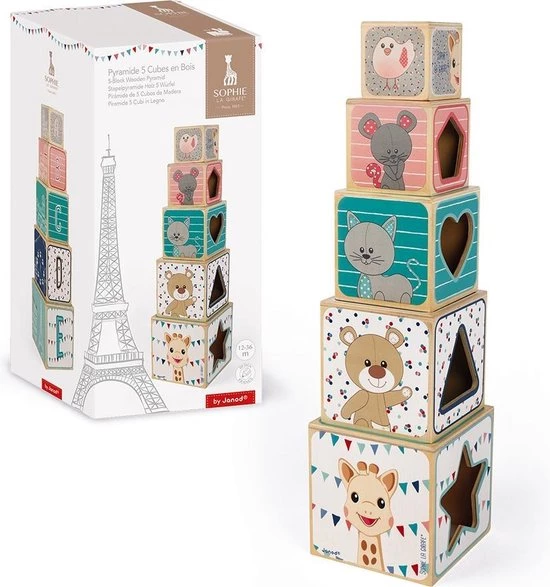 Janod - Sophie De Giraffe - Stapeltoren Houten Blokken - Afbeelding 7