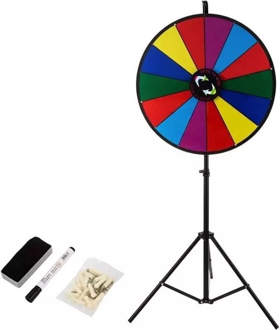 Temz Rad Van Fortuin Met Tripod - Draairad - Rad Van Avontuur - Draaischijf - Gezelschapsspel - Draaiwiel - Draairad Spel - Rad Van Fortuin Draaiwiel - 14 Te Beschrijven Vakken - In Hoogte Verstelbaar - Opvouwbaar - Incl. Markeerstiften En Wisser - Ø 46cm - Afbeelding 3