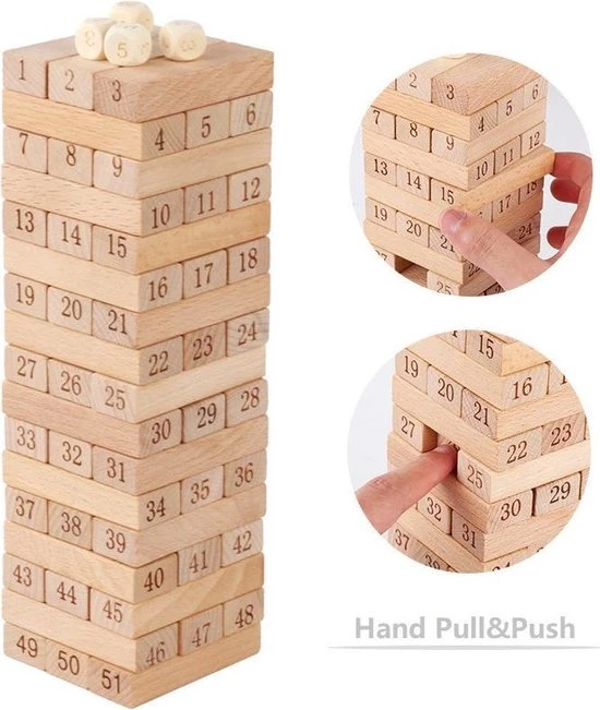 Merkloos Houten Stapeltoren Houten Blokken Houten Puzzel Genummerd Met Dobbelstenen Urenlang Speel Plezier - Afbeelding 8