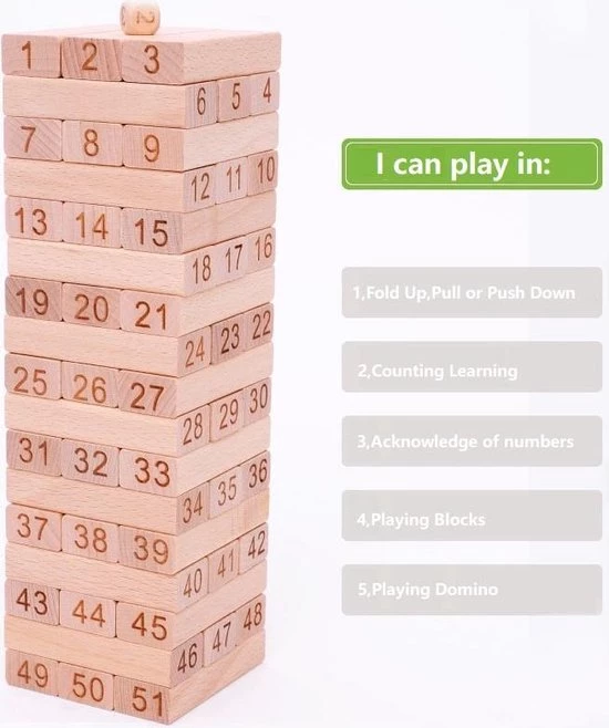Merkloos Houten Stapeltoren Houten Blokken Houten Puzzel Genummerd Met Dobbelstenen Urenlang Speel Plezier - Afbeelding 5