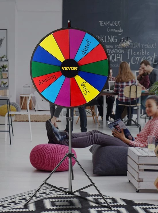 Temz Rad Van Fortuin Met Tripod - Draairad - Rad Van Avontuur - Draaischijf - Gezelschapsspel - Draaiwiel - Draairad Spel - Rad Van Fortuin Draaiwiel - 14 Te Beschrijven Vakken - In Hoogte Verstelbaar - Opvouwbaar - Incl. Markeerstiften En Wisser - Ø 46cm - Afbeelding 6