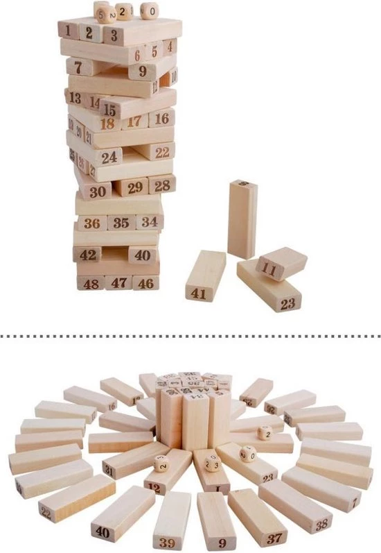 Merkloos Houten Stapeltoren Houten Blokken Houten Puzzel Genummerd Met Dobbelstenen Urenlang Speel Plezier - Afbeelding 3